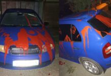 auto isprskan farbom glozan